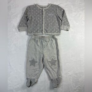 Calvin Klein 2 Piece Gray Pajama Set with Polka Dots and Stripes 3-6M